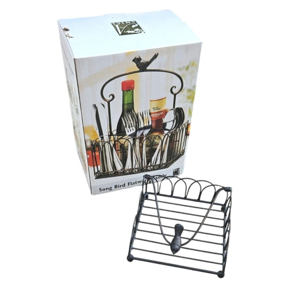 NEW! Song Bird Flatware Caddy and Napkin Holder Metal
